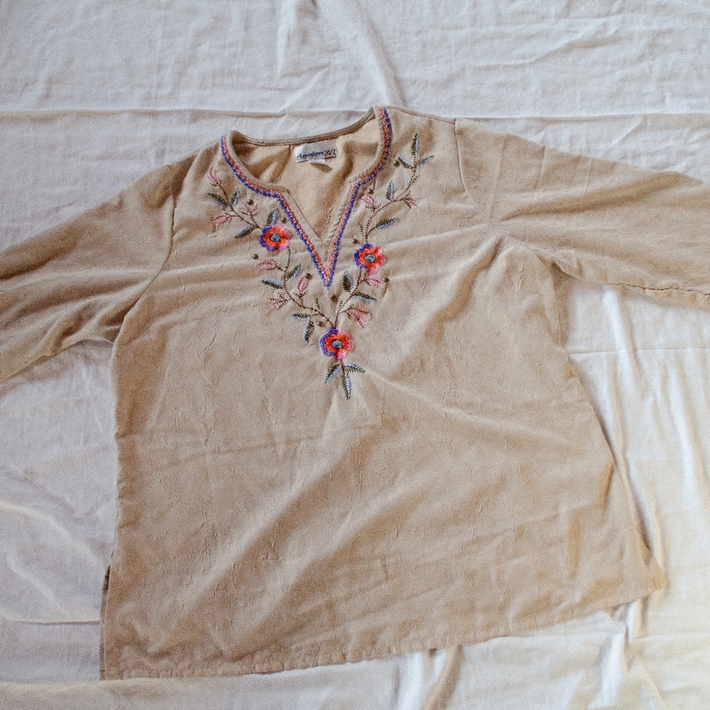 Denim 24/7 2X Embroidered Top